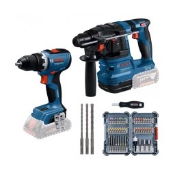 Pachet Bosch - GBH 18V-22 + GSR 18V-65 - Rotopercutor SDS-Plus, 1.9 J + Masina de gaurit si insurubat, 65 Nm + Set burghie SDS-Plus, 6-10 mm, 3 bucati + Set capete de insurubare, 45 bucati