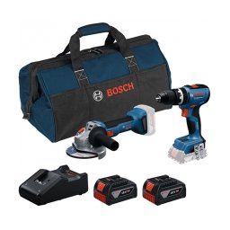 Bosch - GSB 18V-65 + GWS 18V-8 - Masina de gaurit si insurubat cu percutie, 65 Nm + Polizor unghiular, 125 mm + Set 2 acumulatori si incarcator, Li-Ion, 18 V, 4 Ah + Geanta textila