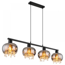 Suspensie Corry 15839-4H, 1xE27, L:114 cm, metal negru, sticlă fumurie