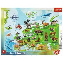Puzzle 25 elementów ramkowe Mapa Europy ze zwierzętami