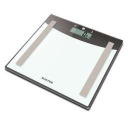Cantar Cântar corporal digital 180 kg, Analiză corporală (BMI, grăsime, apă), 8 utilizatori, 4 senzori, Display LCD mare, Sticlă securizată, Pornire/Oprire automată, Alb/Argintiu
