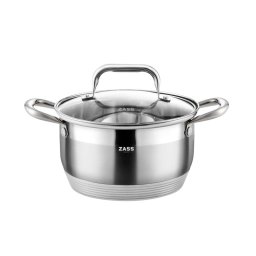 Oala din inox Zass Gourmet ZG-SC01-16 cu capac, Capacitate 1,9L