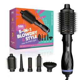 Perie Perie cu aer cald 1200W, 5 capete (perie rotundă + ondulator + difuzor + concentrator + volumizer), 3 trepte, aer rece, înveliș ceramic cu uleiuri, negru