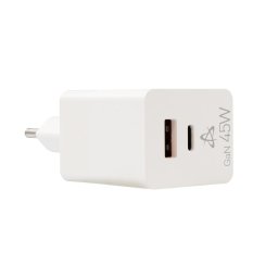 Incarcator de retea HC-45 GAN 1x USB-C + 1x USB-A home charger 45W Alb