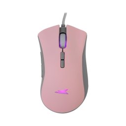 Mouse BGM‑084 Lobster – Gaming, optic 6.400 DPI, 7 butoane + scroll, cablu textil 1,5 m, roz