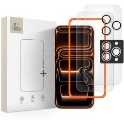 Sticlă securizată Tech-Protect Easy Set+ pentru iPhone 16 Pro Max / 17 Pro Max, pachet 3 bucăți, aplicare ușoară, transparentă