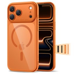 Husa Husă Tech-Protect Magpeak MagSafe CC pentru iPhone 17 Pro Max, spate transparent, compatibilă MagSafe, cosmic orange/transparent