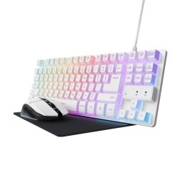 Kit Trust GXT 794W 3-in-1, kitul include: tastatura gaming, mouse cu fir gaming, mousepad, cablu USB-A la USB-C de 1m, USB micro receiver.