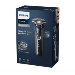 Aparat de barbierit PHILIPS Shaver Seria 5000 S5585/10, barbierit umed/uscat, tehnologie SkinIQ, fara fir, capete flexibile 360°, display LED, senzor Power Adapt, lame auto-ascutire, lama integrata, 60 min, Midnight Blue
