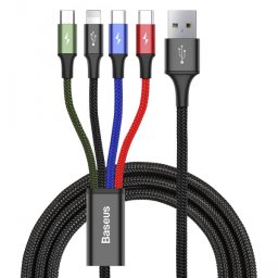 Cablu Incarcare USB-A - Lightning / microUSB / 2 x USB-C Baseus Rapid 4in1, 20W, 1.2m, Negru CA1T4-B01