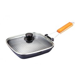 Tigaie aluminiu tip grill teflonat cu capac 24x24 cm, Grunberg HXG24LD