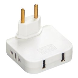 Adaptor Triplu Rotativ 180° cu 2 Prize și 2 Porturi USB Techstar®, 2500W, Alb - Ideal pentru Spatii Inguste