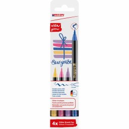 Marker Edding 1340 Glitter, set 4 culori glitter, varf tip pensula 1-6 mm