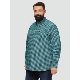 Camasa barbati big sizes, cu maneca lunga si imprimeu in carouri, Regular fit, Verde inchis (SELECTATI MARIMEA: 4XL)
