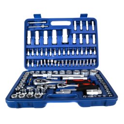 Trusa de Tubulare + Imbusuri 108 piese, Crom Vanadiu, 1 4 si 1 2 , clichet reversibil, TORX, HEX, PH, PZ