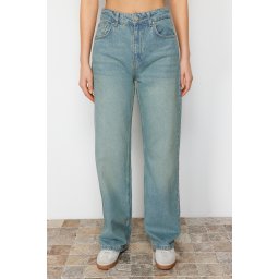 Trendyol Blue Pale Effect Vintage High Waisted Wide Leg Jeans