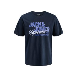 JACK & JONES Tricou bleumarin / indigo / alb