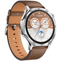 Smartwatch Watch GT 5, 46MM, Tarnish Stainless Steel Case, Brown Composite Leather Strap