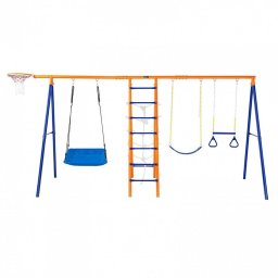 Leagan pentru copii, 6 in 1, scara, cos baschet, cadru otel A, max 200 kg, demontabil, 2040 x 4200 x 1780 mm