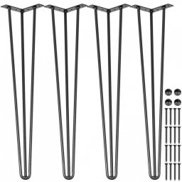 Mobilier interior Set 4 picioare pentru mese Krodesign Otel, Negru, Inaltime 71 cm, protectie cauciuc