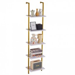 Mobilier interior Raft metalic cu 5 x polite incluse din lemn, profil patrat 20x20 mm, Vivatechnix Industrial, 400x300x1780 mm, Auriu/Alb