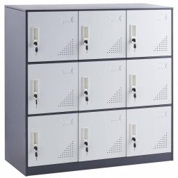 Mobilier interior Fiset metalic cu 9 compartimente, Incuietori personalizate, Gri/Alb, 900x450x940 mm, max 245 kg