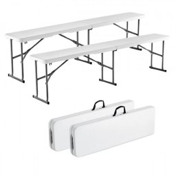 Set 2 banci pliabile 1830x307x430 mm, HDPE si Otel, pentru gradina sau catering, Alba
