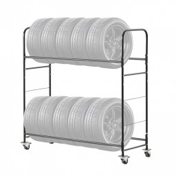 Suport mobil pentru 12 anvelope, 4 x roti, 1585 x 570 x 1520 mm, max 180 kg, 2 rafturi cu inaltime ajustabila, Otel