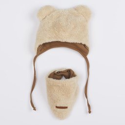 Winter baby hat with neck scarf New Baby Teddy bear beige, size 80 (9-12m)