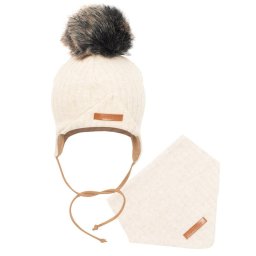 Autumn baby hat with neck scarf New Baby Special One beige, size 68 (4-6m)