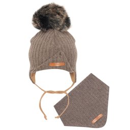 Autumn baby hat with neck scarf New Baby Special One brown, size 74 (6-9m)