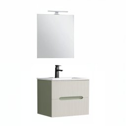 Trent mobilier de baie 60 cm ceramică chiuvetă (2 sertare) cu oglindă 60x80 cm verde-alb