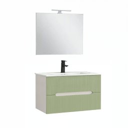Trent Mobilier de baie 80 cm lavoar ceramic (2 sertare) cu oglindă 60x80 cm alb-verde deschis