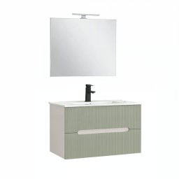 Trent Mobilier de baie 80 cm lavoar ceramic (2 sertare) cu oglindă 60x80 cm alb-verde