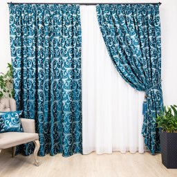 Set 3 piese , doua draperii Hiko Royal Garden turcoaz si o perdea Ana voal alb cu rejansa