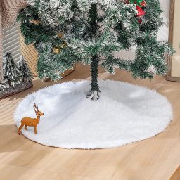 Covor Alb pentru Bradul de Craciun, Diametru 90 cm, Pufos Imitatie Blana/Zapada