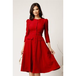 Rochie DY Fashion midi rosie din stofa clos cu nasturi si curea