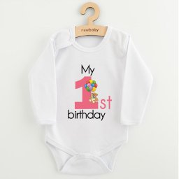 Baby bodysuit with print New Baby My first birthday pink