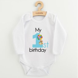 Baby bodysuit with print New Baby My first birthday blue