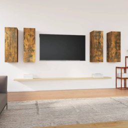 Comode TV, 4 buc., stejar fumuriu, 30,5x30x90 cm lemn prelucrat GartenMobel Dekor