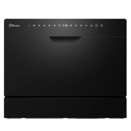 Masina de spalat vase STARCREST SDW-602-BK, 6 seturi, 5 programe, Clasa D, Panou frontal sticla neagra, Panou comanda digital, Mod Eco, Instalare Flexibila, Negru