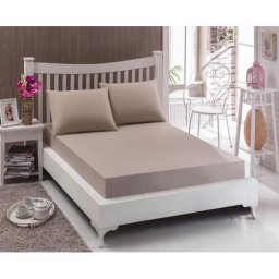 Set 3 Piese Yuny Mally Home, 100% Bumbac, Cearceaf Pat Dublu Cu Elastic 160X200 Cm Si Doua Fete De Perna 50X70Cm, Bej