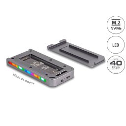 DELOCK 42025 M.2 PCIe SSD extern casă LED cu iluminare USB4 C argint
