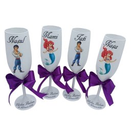 Set 4 pahare botez - Părinți și Nași, model personalizat Sirena - FEIS601006