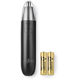 Trimmer pentru nas urechi Anjou AJ-FS005, Cap detasabil si lavabil, Lumina LED, Baterii, Negru