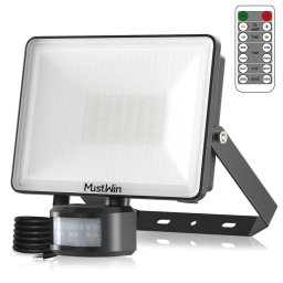 Proiector LED cu senzor de miscare MustWin 60W, 6000 lm, 84 Leduri, IR Telecomanda, IP65