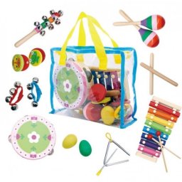 Set muzical din lemn cu 14 instrumente + geanta Ecotoys MK0700301