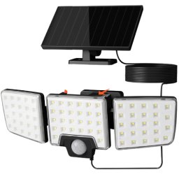 Lampa solara LED de perete Lepro PR640005. 1000lm, LED, Telecomanda, 3 panouri, 2 moduri, senzor miscare