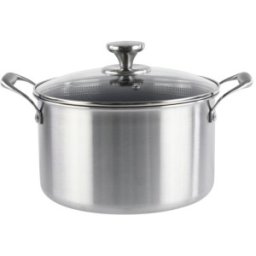 Cratita Inox cu Capac Sticla, 26 cm, 5.40 l, Invelis Antiaderent, Compatibila Inductie, Grunberg