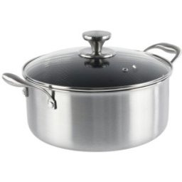 Cratita Inox cu Capac Sticla, 28 cm, 6.10 l, Invelis Antiaderent, Compatibila Inductie, Grunberg